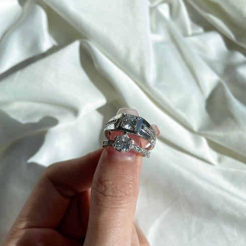 Couple Ring Set - Adjustable Size - Pure Sterling Silver (Chandi) - 5A Cubic Zircon - Certificate